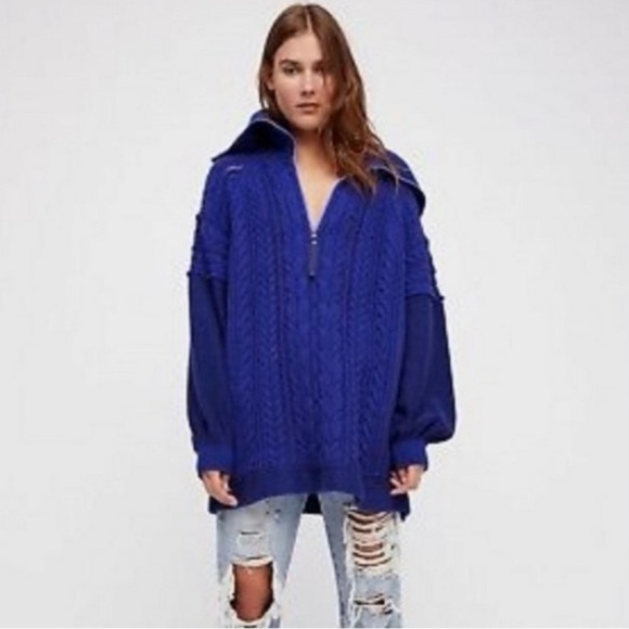 Free People Sunshine Slope Half Zip Wool Blend Sweater Size Large - Picture 2 of 7